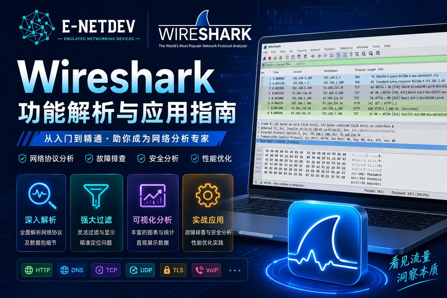 模拟器抓包利器：Wireshark 功能解析与应用指南-E-NetDev模拟器・中文站点